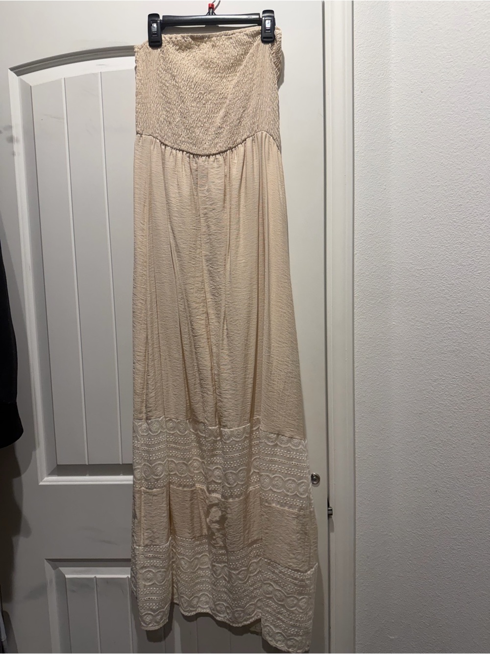 SHEIN Cream Strapless Maxi Dress with Lace Panels